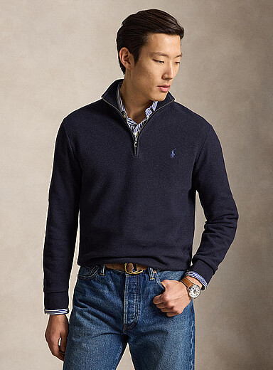 Polo Ralph Lauren Navy/Midnight Blue Honeycomb knit zip-neck sweater for men
