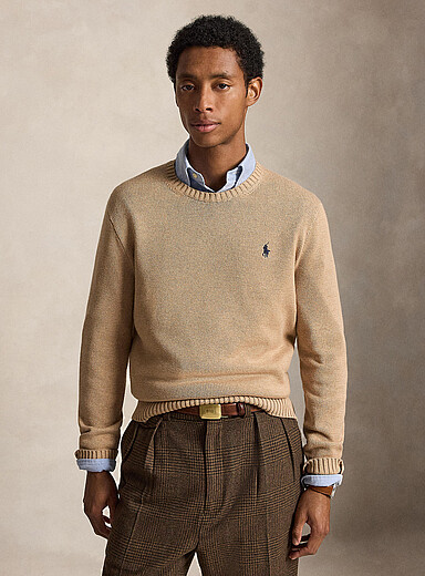Polo Ralph Lauren Light Brown Minimalist knit sweater for men