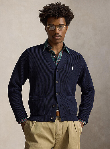 Polo Ralph Lauren: Le cardigan col V c&ocirc;tel&eacute; Bleu marine - Bleu nuit pour homme