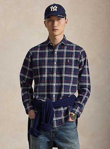Polo Ralph Lauren Navy/Midnight Blue Tricolour check flannel shirt <b>Classic fit</b> for men
