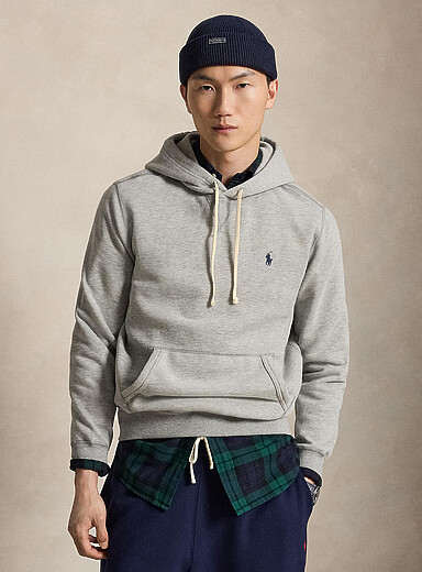 Polo Ralph Lauren Light Grey Embroidered rider fleece-lined hoodie for men