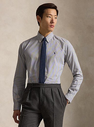 Polo Ralph Lauren: La chemise petits carreaux <b>Coupe classique</b> Blanc pour homme