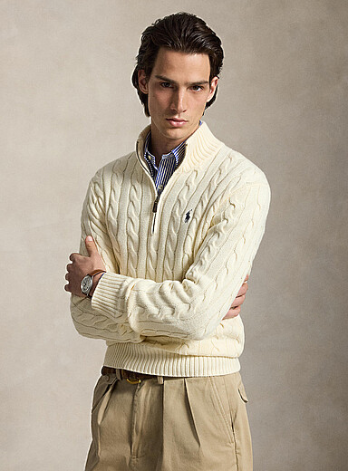 Polo Ralph Lauren Ivory Twisted-cable zipped-collar sweater for men