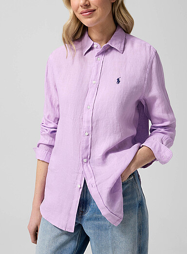 Polo Ralph Lauren: La chemise &agrave; logo pur lin Mauve pour femme
