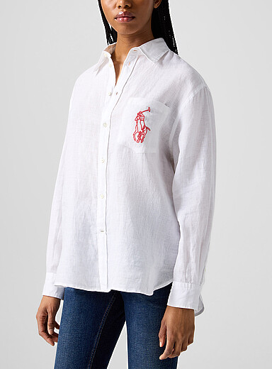 Polo Ralph Lauren: La chemise &agrave; logo pur lin Blanc pour femme