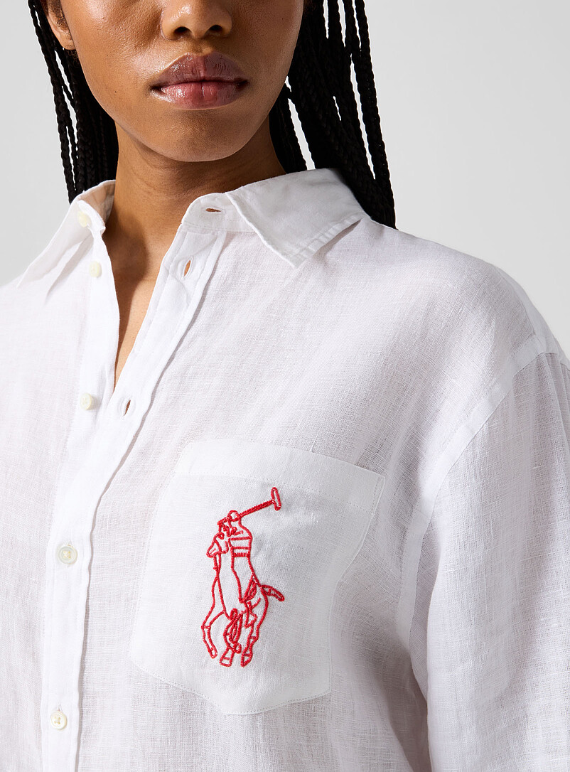 Polo Ralph Lauren: La chemise &agrave; logo pur lin Blanc pour femme