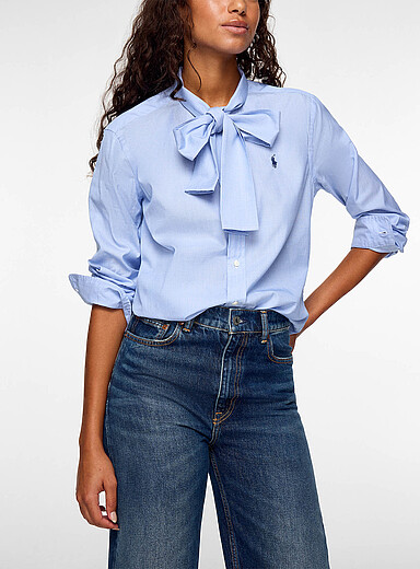 Polo Ralph Lauren: La chemise col lavalli&egrave;re pur coton  Bleu pour femme