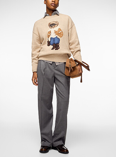 Polo Ralph Lauren: Le pantalon en laine double plis Bacall Gris pour femme