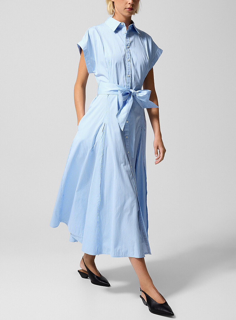 Polo Ralph Lauren: La robe chemise lign&eacute;e en popeline Bleu p&acirc;le - Bleu ciel pour femme
