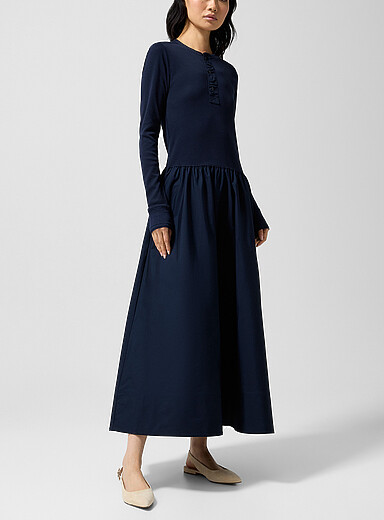 Polo Ralph Lauren Navy/Midnight Blue Poplin and ribbed jersey dress for women