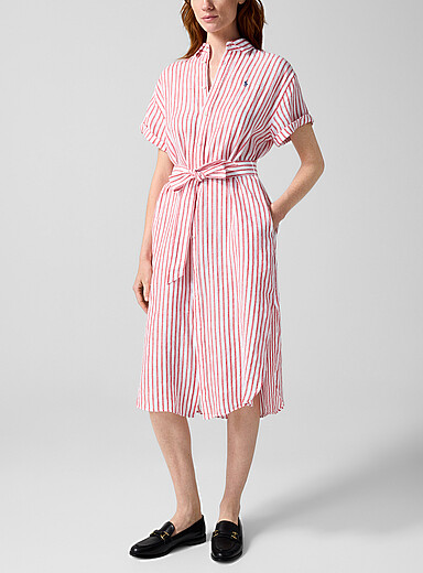 Striped pure linen shirtdress