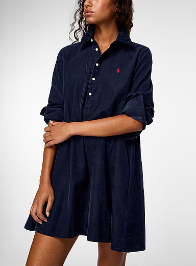 Polo Ralph Lauren Navy/Midnight Blue Logo corduroy shirtdress for women
