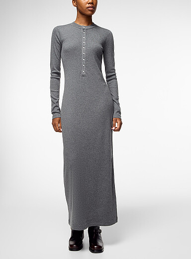 Polo Ralph Lauren: La robe henley maille c&ocirc;tel&eacute;e  Gris ardoise pour femme