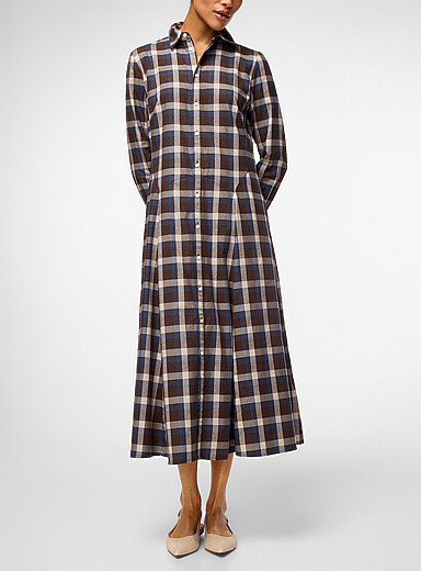 Polo Ralph Lauren: La robe chemise coton &agrave; carreaux Brun &agrave; motifs pour femme