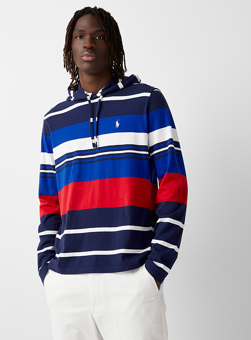 Polo Ralph Lauren Marine Blue Mixed stripe hooded T-shirt for men