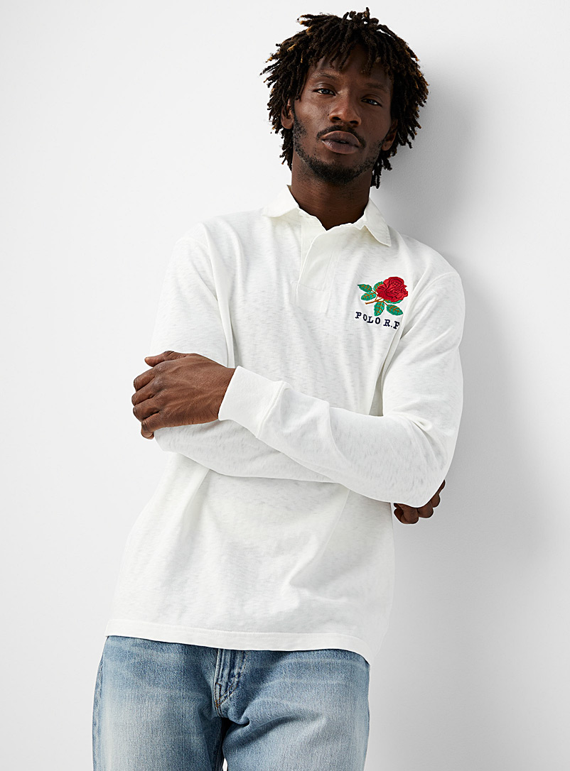 Polo Ralph Lauren White Embroidered rose rugby polo for men