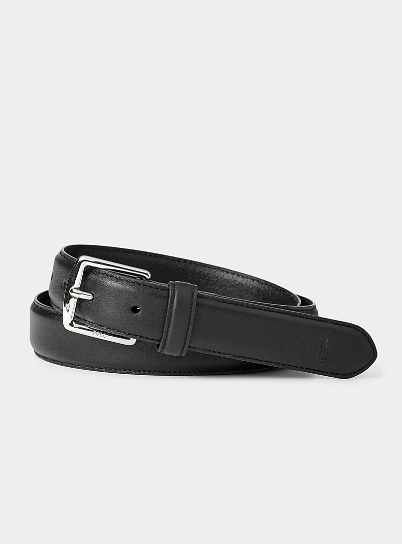 Polo Ralph Lauren: La ceinture cuir signature argentée Noir pour homme