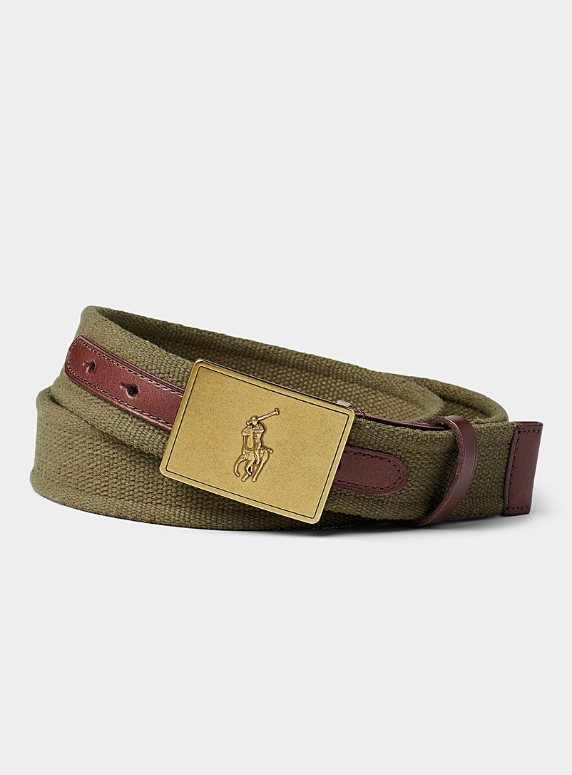 Polo Ralph Lauren Green Leather-accent olive belt for men