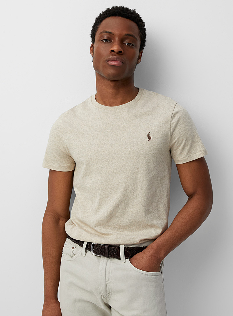 Polo Ralph Lauren Cream Beige Embroidered rider logo T-shirt Slim fit for men