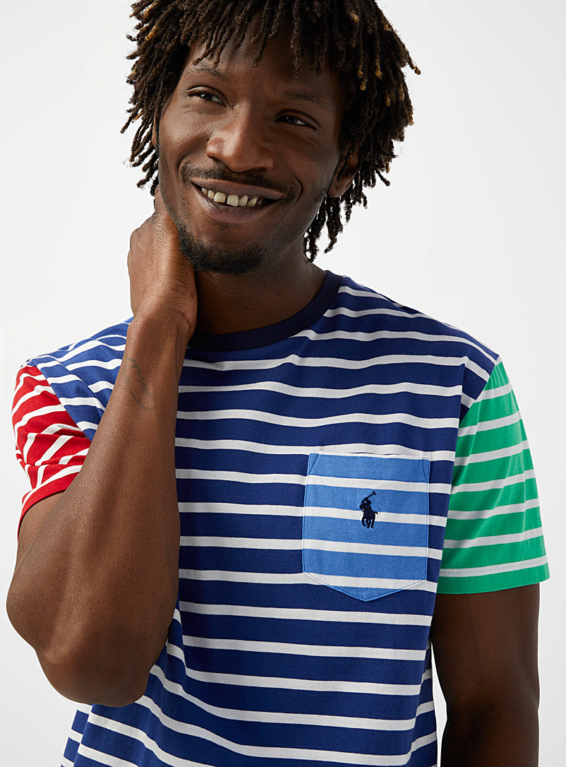 Polo Ralph Lauren: Le t-shirt blocs couleurs rayés Bleu royal - Saphir pour homme