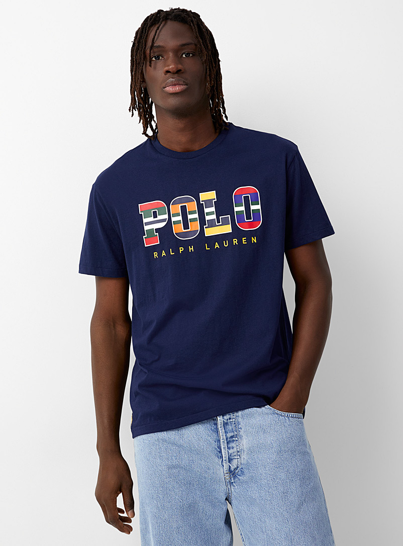 Polo Ralph Lauren Logo-embroidered Stripe Cotton-jersey T-shirt in Blue for Men Mens Clothing T-shirts Short sleeve t-shirts 