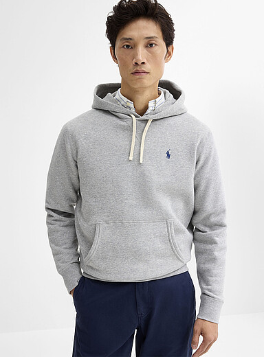 Polo Ralph Lauren Grey Embroidered rider fleece-lined hoodie for men