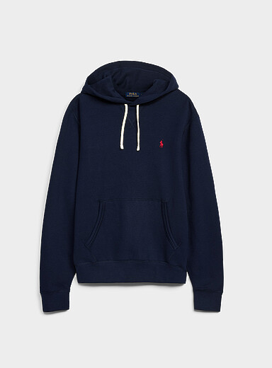 Polo Ralph Lauren Navy/Midnight Blue Embroidered rider fleece-lined hoodie for men