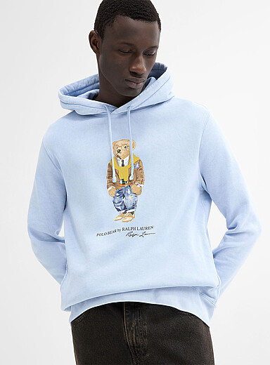 Polo Ralph Lauren: Le sweat capuchon d&eacute;lav&eacute; ourson <i>preppy</i> Bleu p&acirc;le - Bleu ciel pour homme
