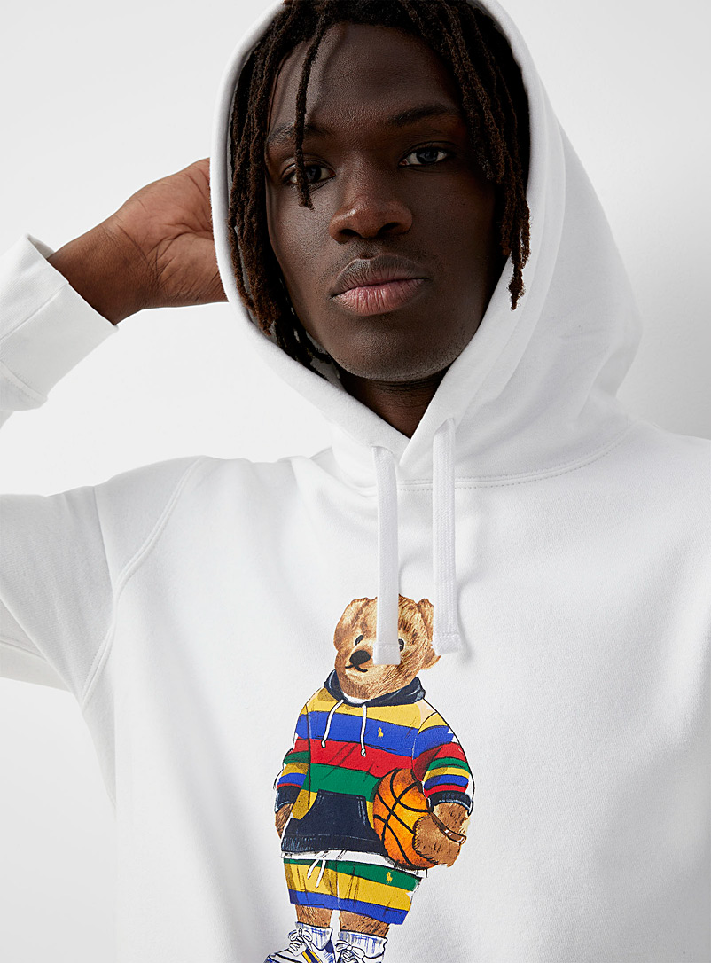 Polo Ralph Lauren White Sporty teddy bear hooded sweatshirt for men