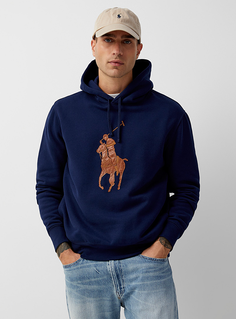 Polo Ralph Lauren: Le sweat à capuchon logo cuir Marine pour homme