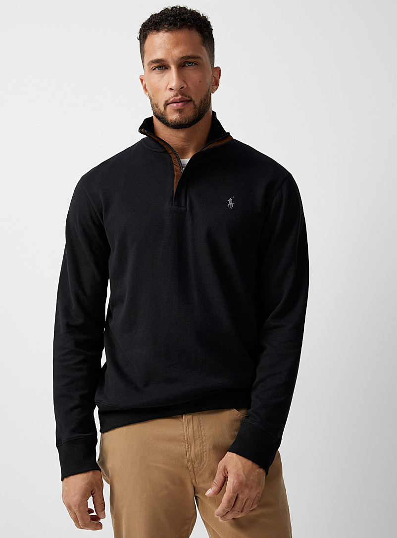 Polo Ralph Lauren Black Zip-up mock-neck sweatshirt for men