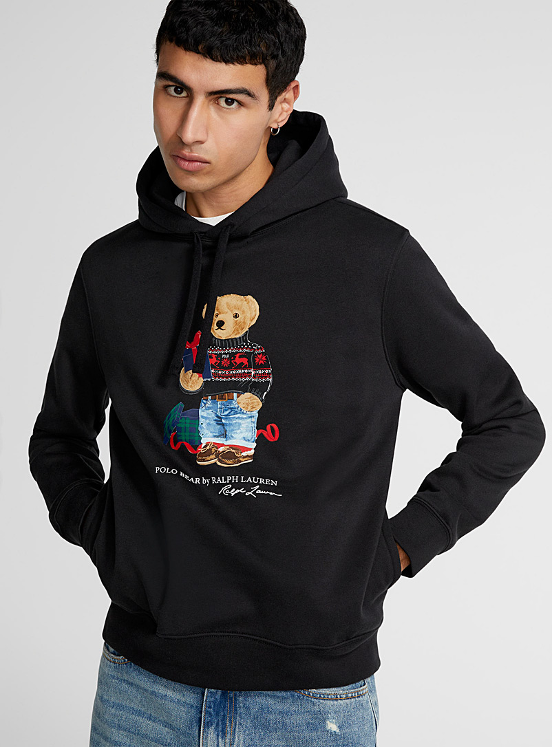 Polo Ralph Lauren Black Festive teddy bear hooded sweatshirt for men