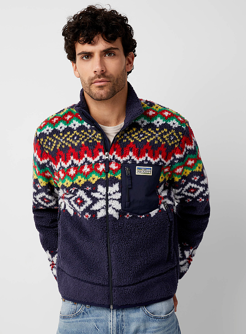 Polo Ralph Lauren: La veste moutonnée jacquard alpin Marine à motif pour homme