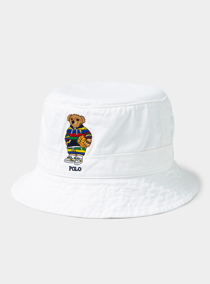 Polo Ralph Lauren White Basketball teddy bear bucket hat for men