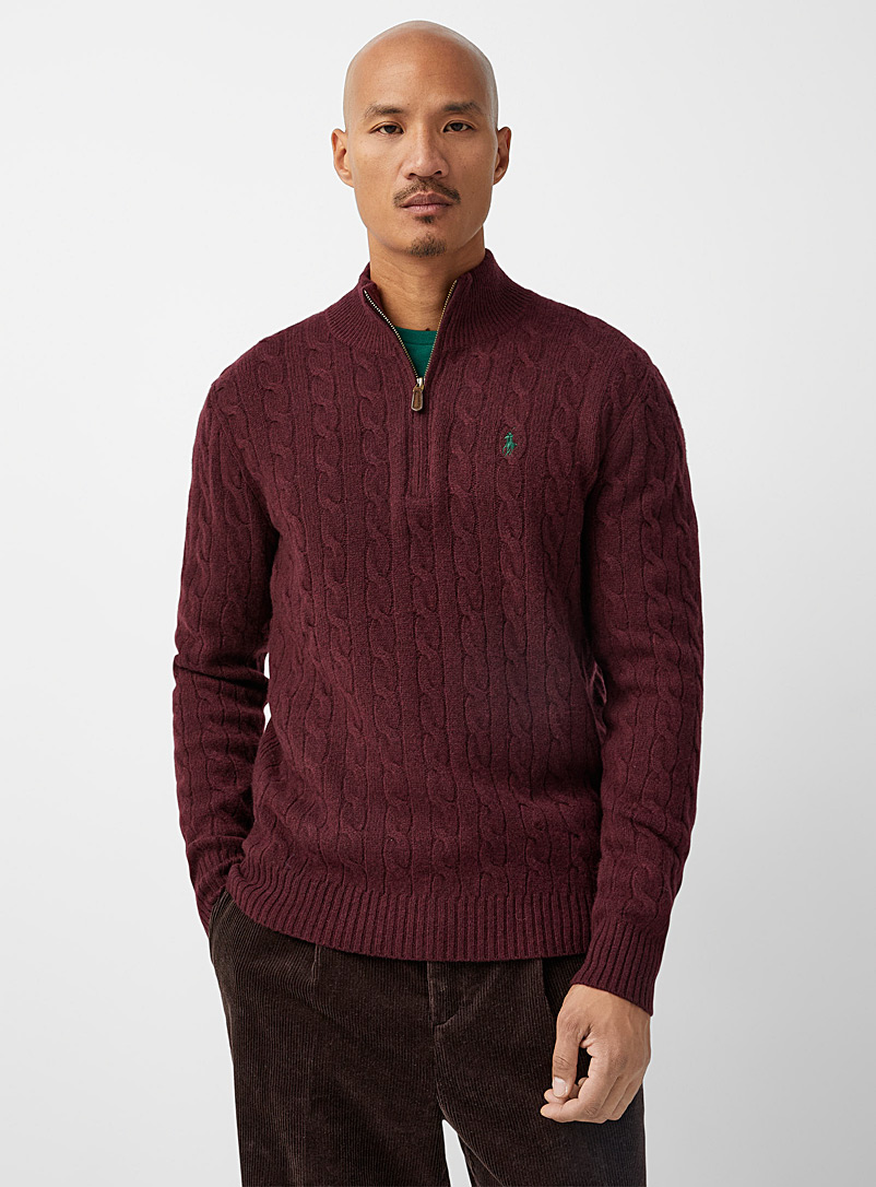 Polo Ralph Lauren Ruby Red Touch of cashmere twisted-cable zip-collar sweater for men