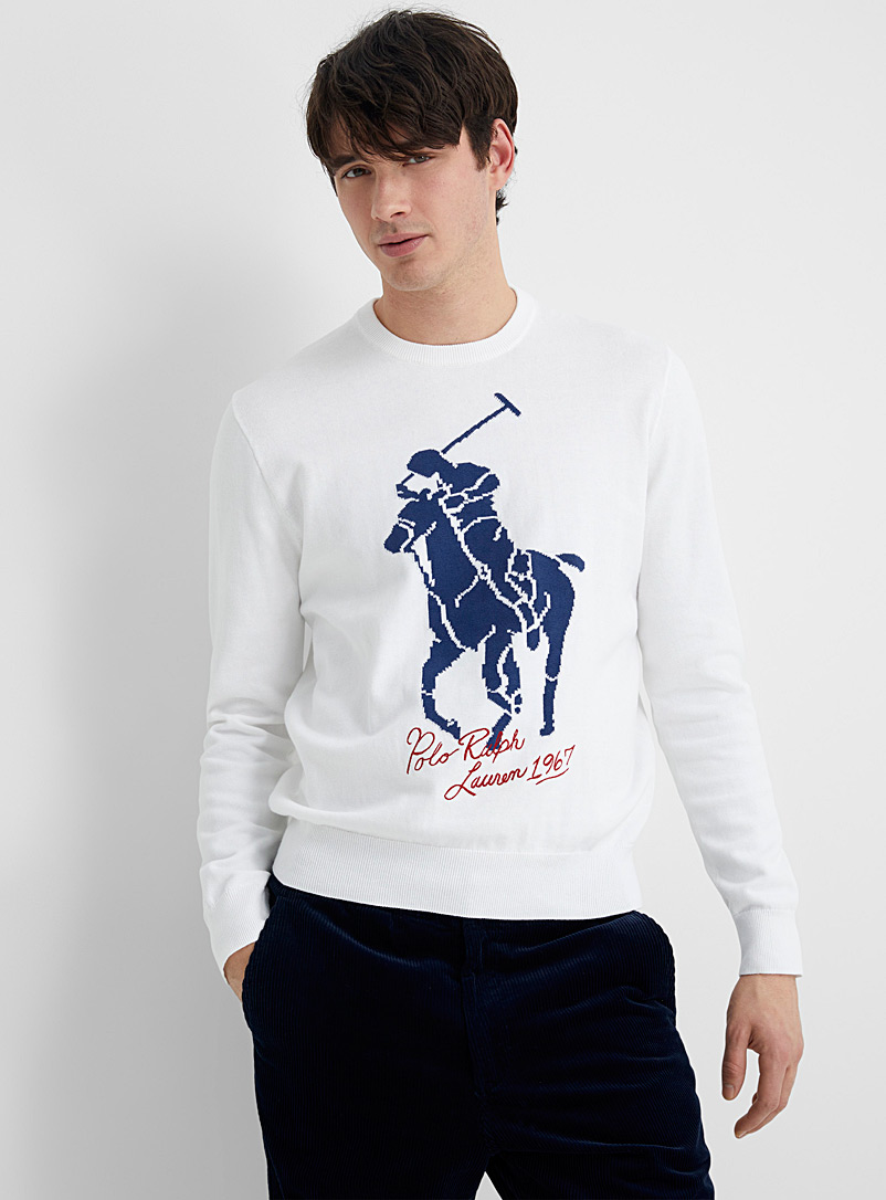 Polo Ralph Lauren White Jacquard rider sweater for men