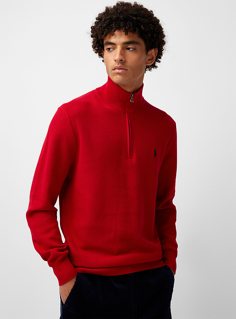 Polo Ralph Lauren Red Zip-neck piqué sweater for men