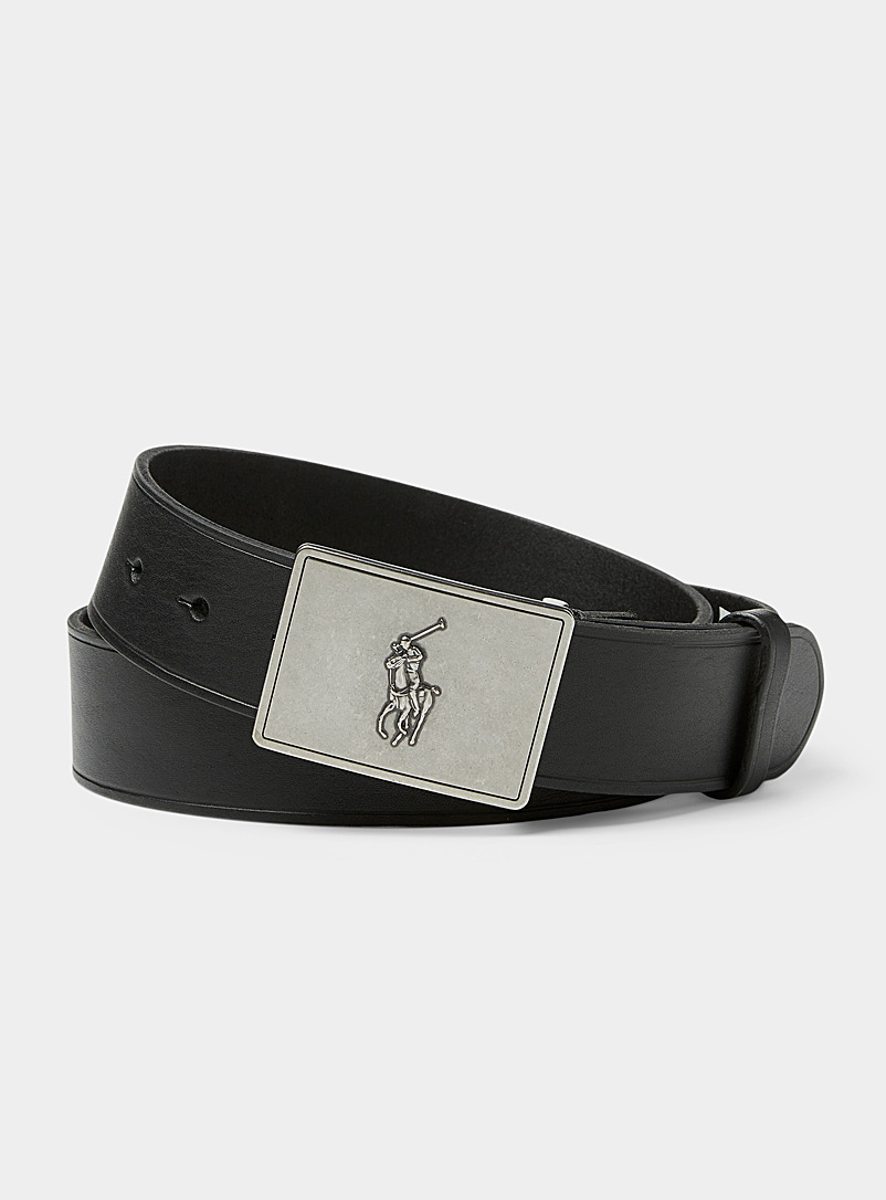 Lauren par Ralph Lauren Black Logo-buckle leather belt for men