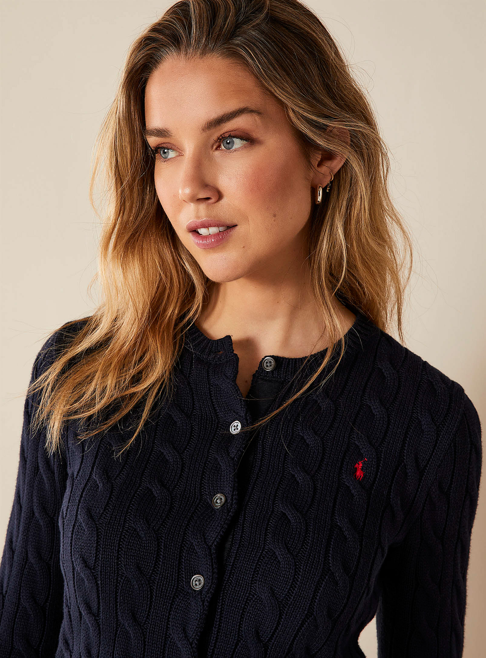 Polo Ralph Lauren Logo Embroidery Twisted Cardigan In Marine Blue