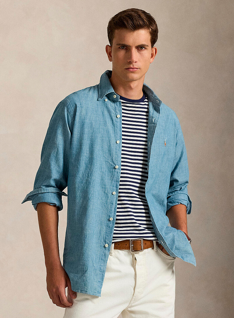 Embroidered-rider denim-like shirt Classic fit product image (primary)
