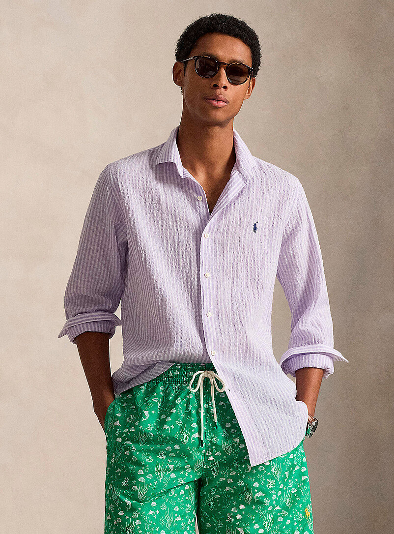 Lavender Striped Seersucker Shirt Classic Fit