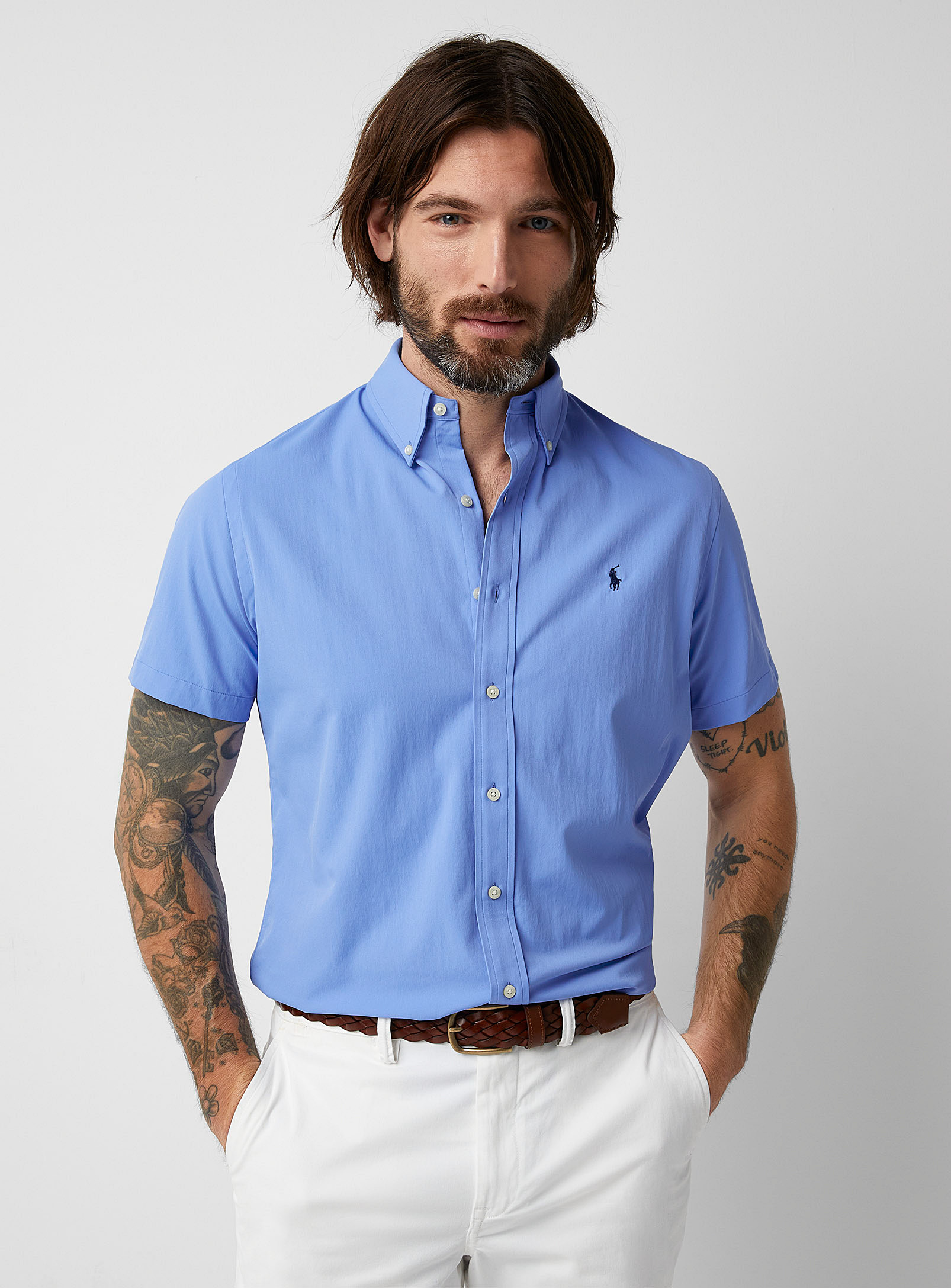 Polo Ralph Lauren Stretch Microfibre Shirt In Blue