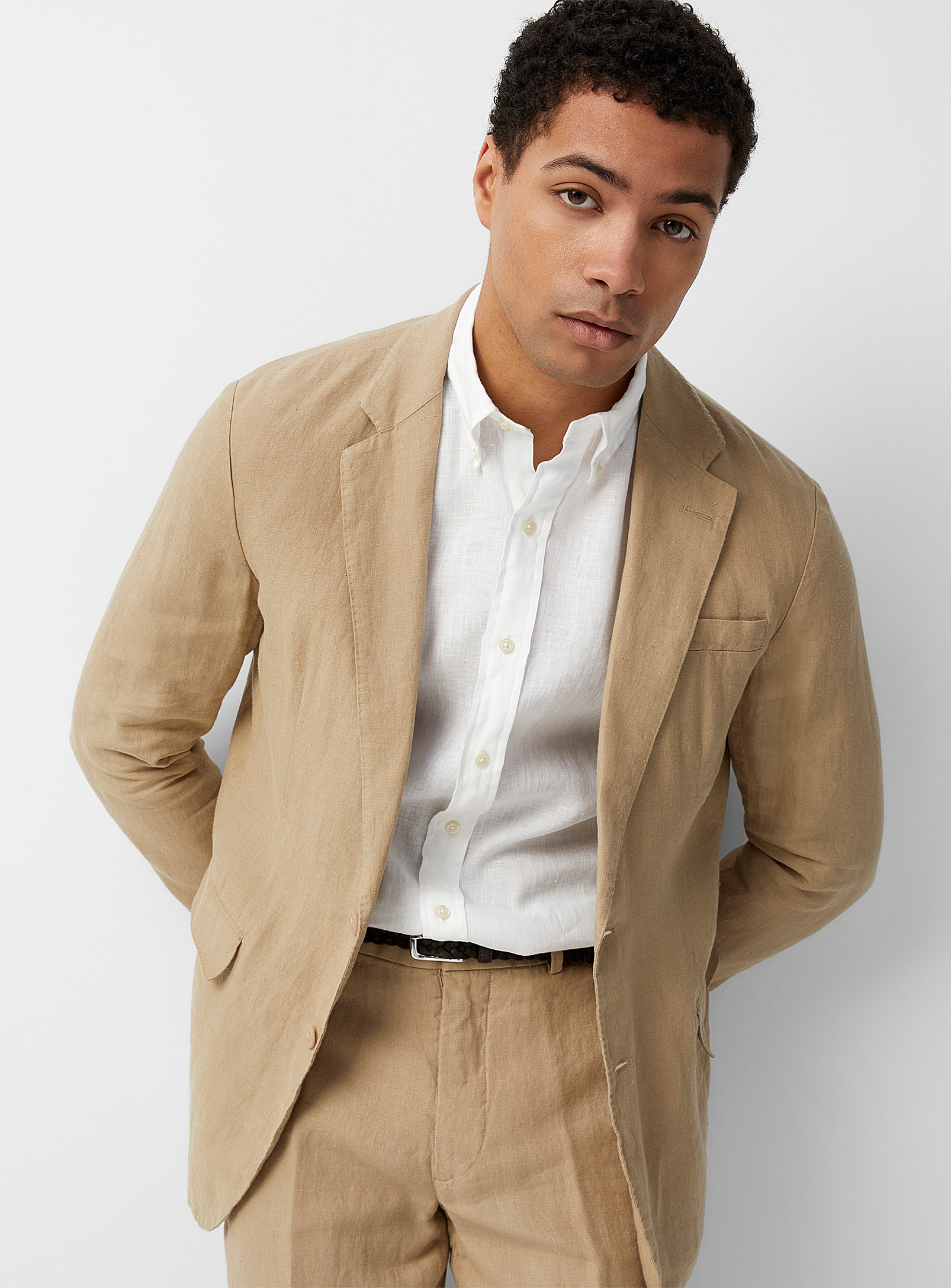 Polo Ralph Lauren Sand Pure Linen Jacket Regular Fit In Ivory/cream Beige