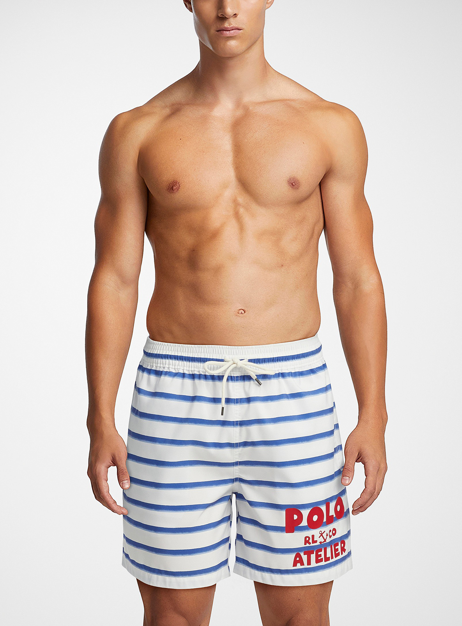 Shop Polo Ralph Lauren Marine Striped Swim Trunk In Patterned White