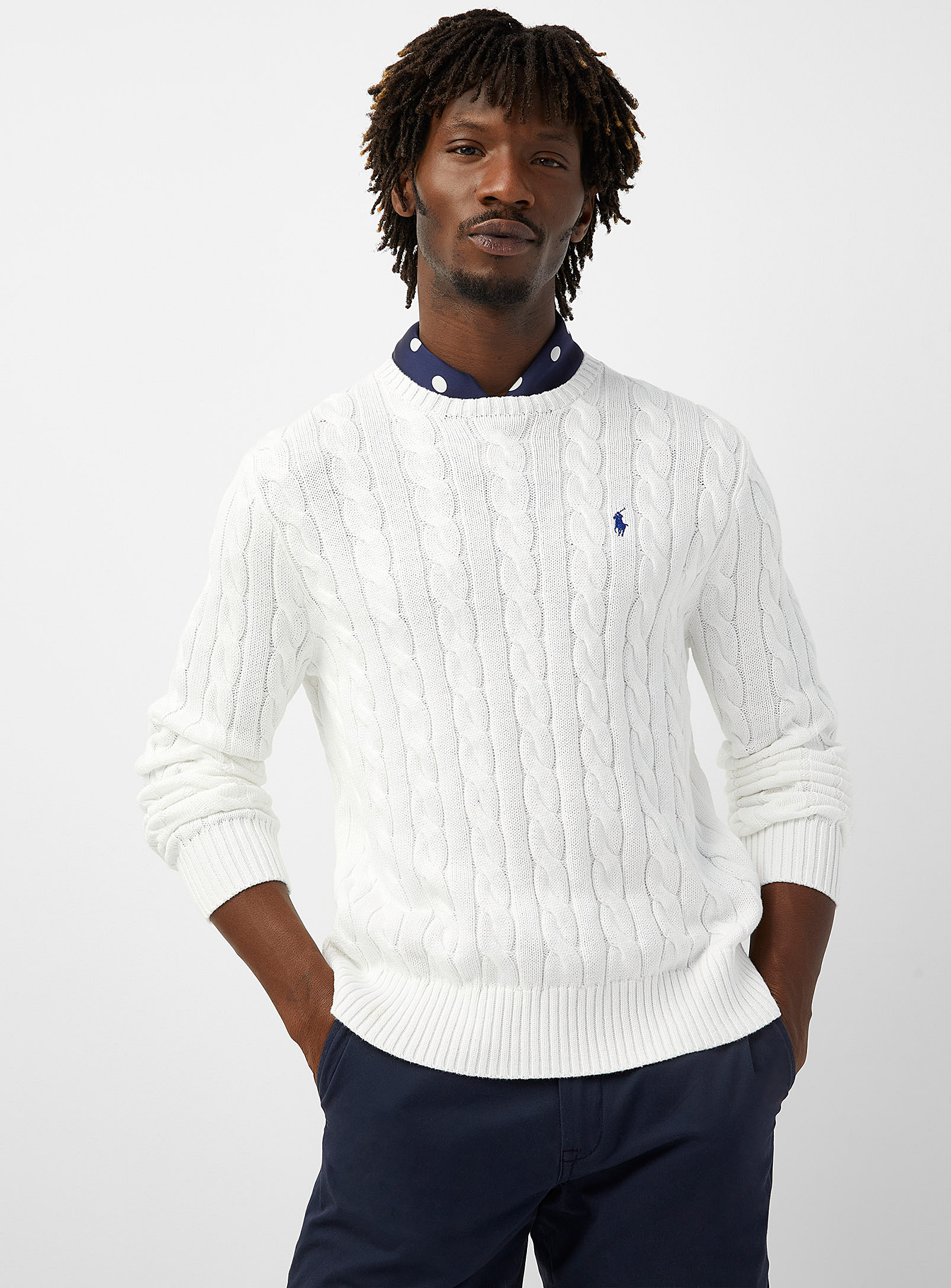 Polo Ralph Lauren Embroidered Rider Twisted-cable Sweater In White