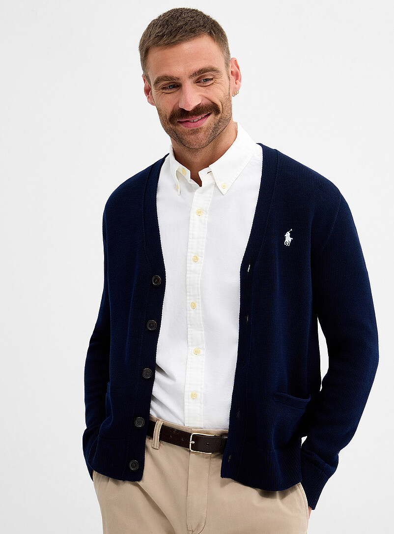 Embroidered logo V-neck cardigan product image (primary)