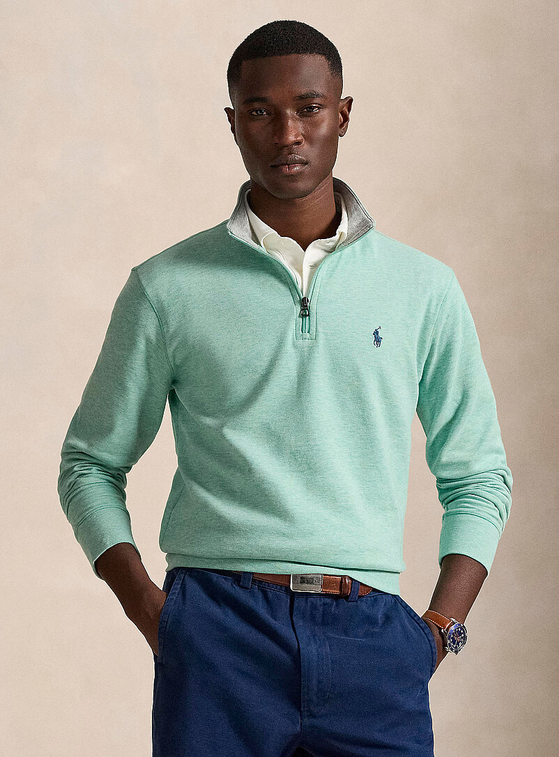 Zip-up mock-neck jersey sweater product image (primary)