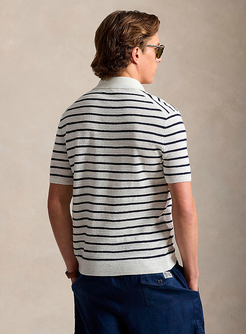Twin-stripe linen-blend knit polo product image 2
