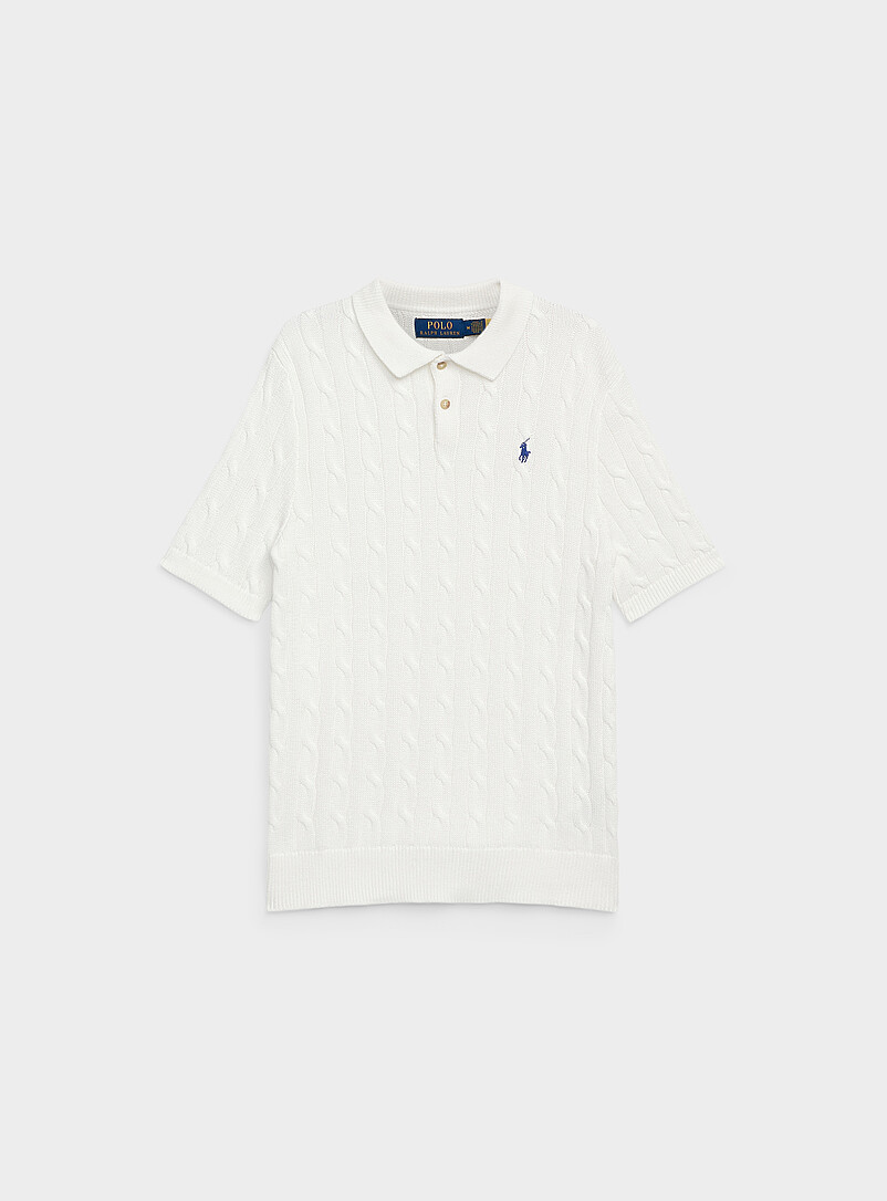 Twisted-cable knit polo sweater product image (primary)