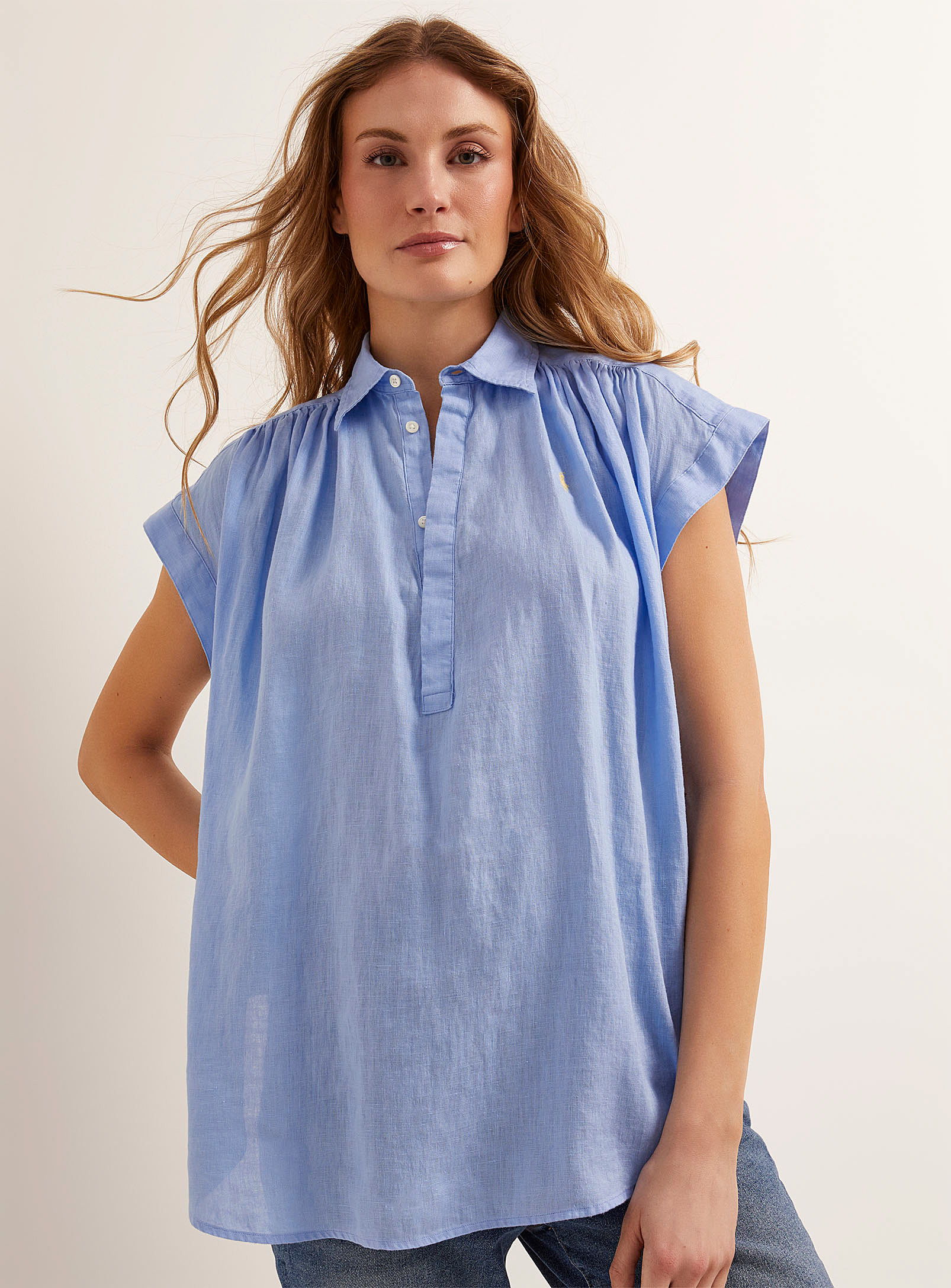 Polo Shirt Ralph Lauren - Women's Pure linen ruched loose blouse